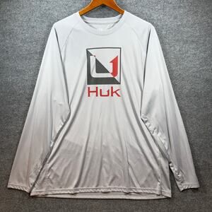 Huk Performance Fabrics Fishing Shirt Men's XXL Gray Logo Graphic Outdoors